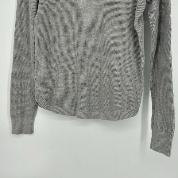 LRL Lauren Ralph Lauren Gray Waffle Knit Sweater Top Funnel Neck Drawstring Sz M - Picture 8 of 10
